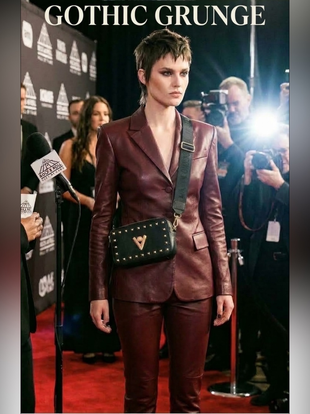 NWT Valentino Orlandi Black Gold Studded Crossbody Biker Chic / Rocker Girl